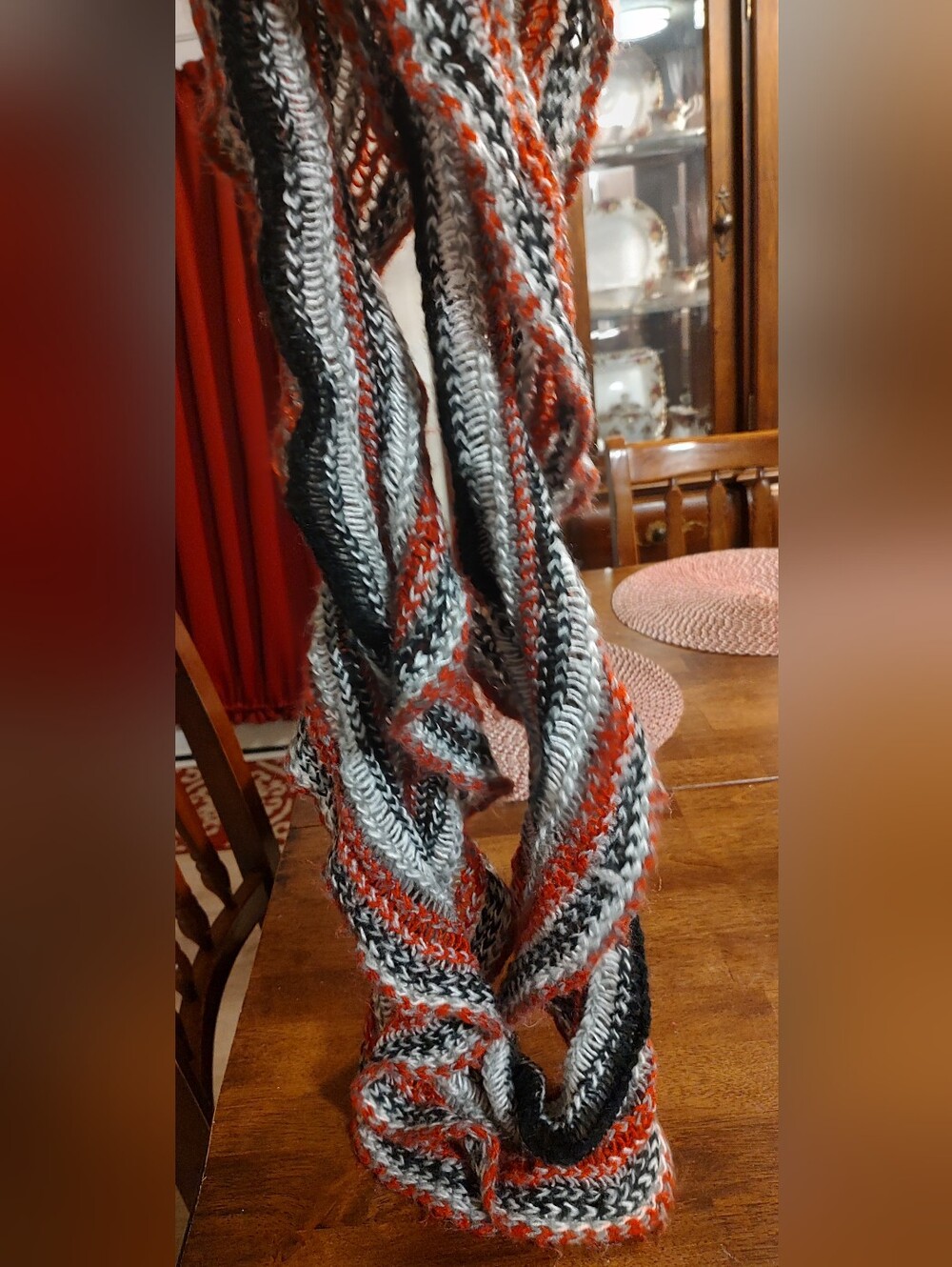 Maurice's Black, White & Orange Knitted Infinity Scarf
